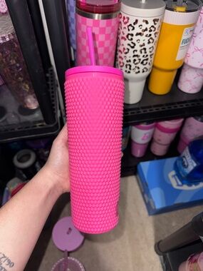 Textured Hot Pink Tumbler with Straw - Unbranded
